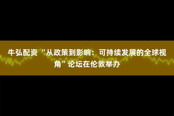 牛弘配资 “从政策到影响：可持续发展的全球视角”论坛在伦敦举办